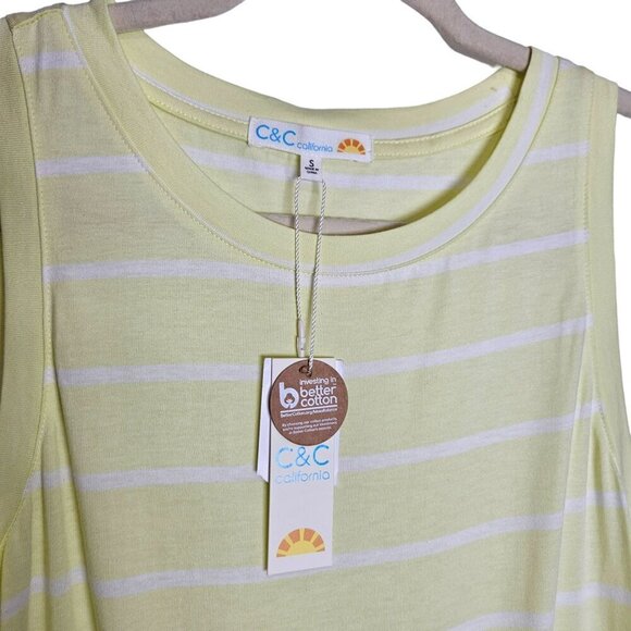 C&C California Yellow White Striped Sleeveless Dress Drawstring Waist  Pull Over - Picture 3 of 15